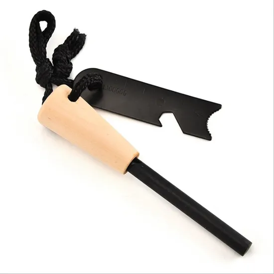 Subliform Outdoor Flint Rod Handcrafted Wood Thick Fire Steel Survival Tool 