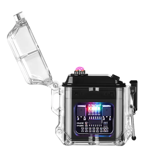 Transparent Waterproof Dual Arc Pulse Lighter USB Type C Rechargeable Windproof Waterproof Electronic Lighter 